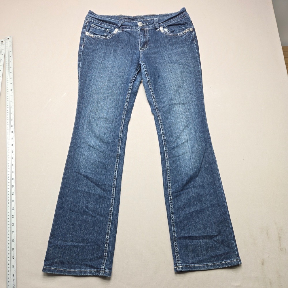 Brooke Revolution Rickis Bootcut Jeans Bling Flap Pocket Blue Women Size 30